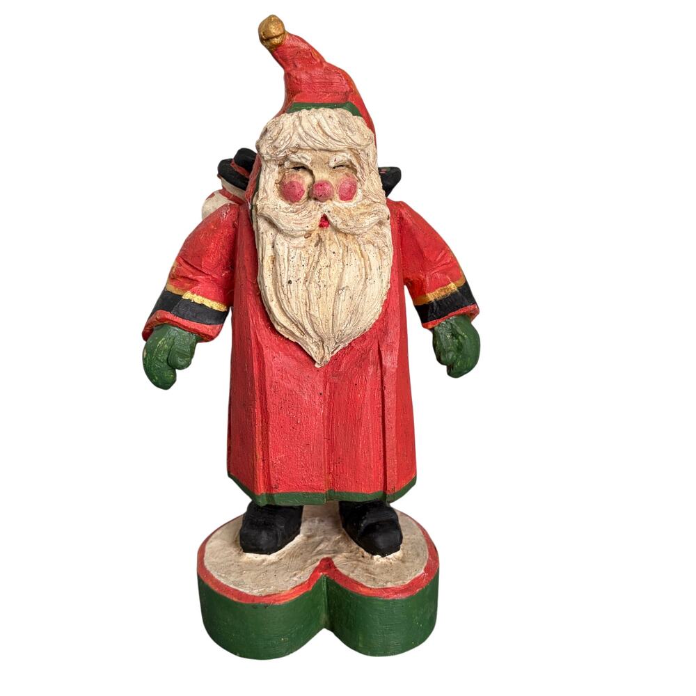House of Hatten Vintage Hand Carved, Hand Painted Wooden Santa Figure 11" Tall